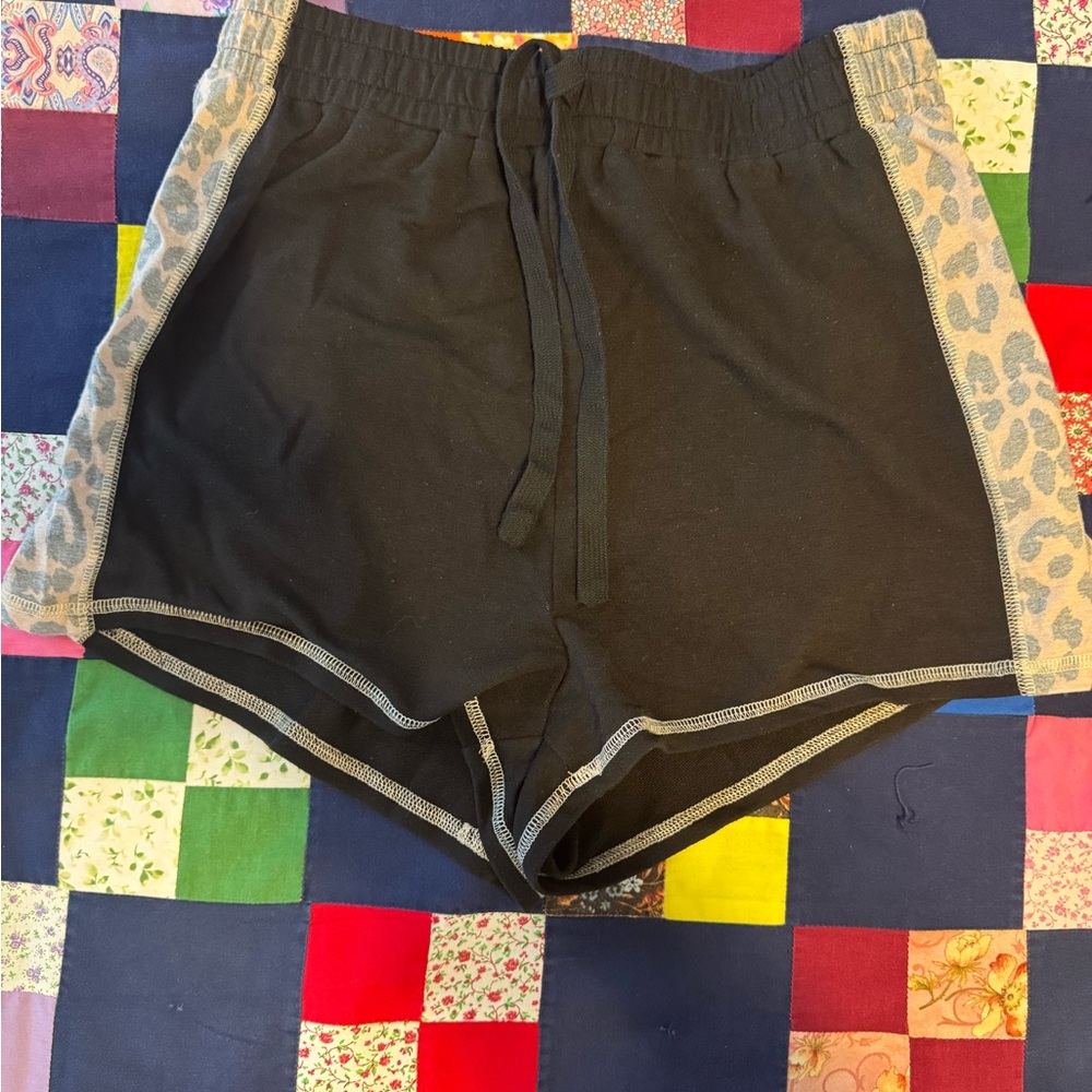 She + Sky Black Shorts with Leopard Accents